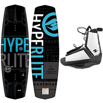 Hyperlite’s Machete Wakeboard Package with Agent Bindings on display with a white background.