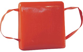 A JIM BUOY 101 Cushion with Vinyl Coated Foam in the color orange on displlay against a white background