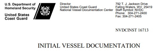 A text image shoing contact information for the US Coast Guard USCG NVDC website or contact NVDC at (800) 799-8362 or (304) 271-2400.