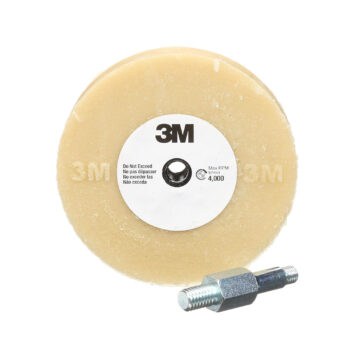A 3M eraser wheel and arbor on a white background.