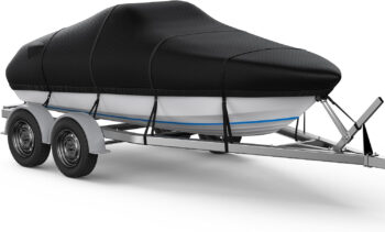 A RVMasking waterproof, 1200 denier fabric, trailerable, boat cover on display with a white background.