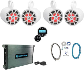 Wake tower sound system on display with a white background.