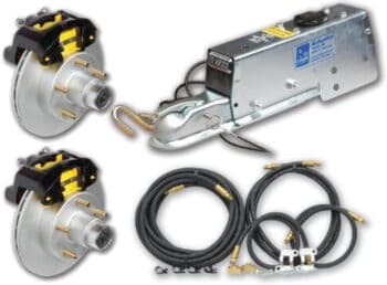 A DEXTR MARINE Complete Disc Brake Kit showing all the included parts on display with a white background.