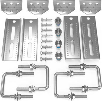 Boat trailer bunk hardware kit on display with a white background.