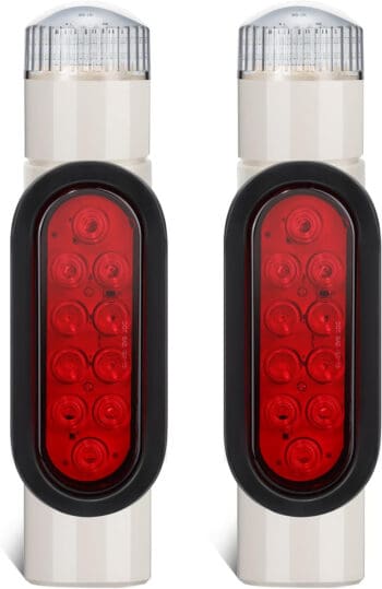 Two boat trailer guide post lights on display with a white background.