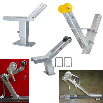 Five different bow support posts showing safe designs for supporting boats on trailers.