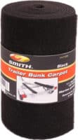 A pre-cut roll of bunk carpet that is black on display with a white background. 